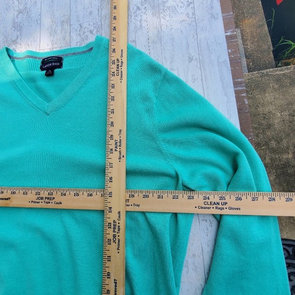 Lands' End Supima Cotton V-neck Sweater Green sz XL Pull over - Picture 3 of 8